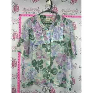 Tan jay button up tie up Floral Short-Sleeve Button-Up Blouse - Lavender & Green